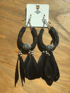 Horseshoe western fashion earrings Wood Feather Earrings Approx: 5.5"L Casting hook Lead & nickle compliant