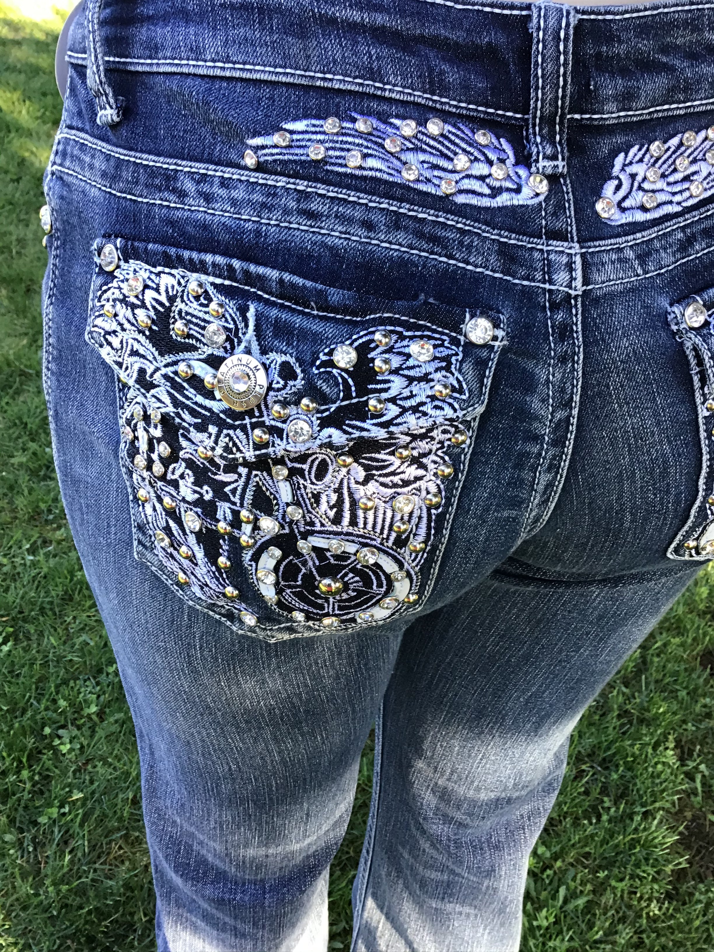 Boot Cut denim with wings & motorcycle detail on  pockets Biker jeans women Boot cut denim women's biker clothing,Skull Bling Boot Cut Jean