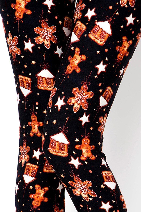 Christmas Womens best leggings BUTTERY SOFT LEGGINGS One Size Print Gingerbread and snowflake print