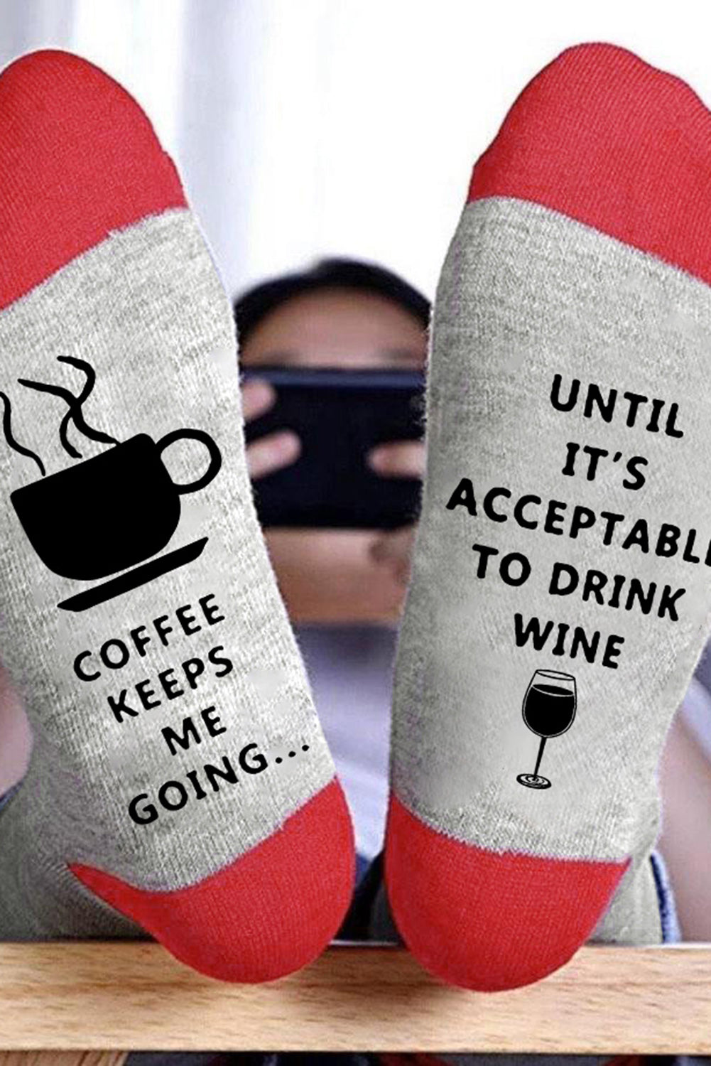Coffee Wine Letter Graphic Print Crew Socks