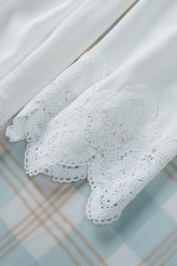 White Bell Sleeves Crochet Insert Blouse Dress Shirt