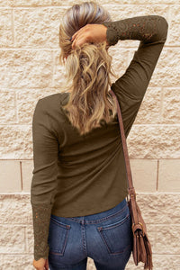 Women Sexy Solid Button Crochet Design Long Sleeve Blouse Tops