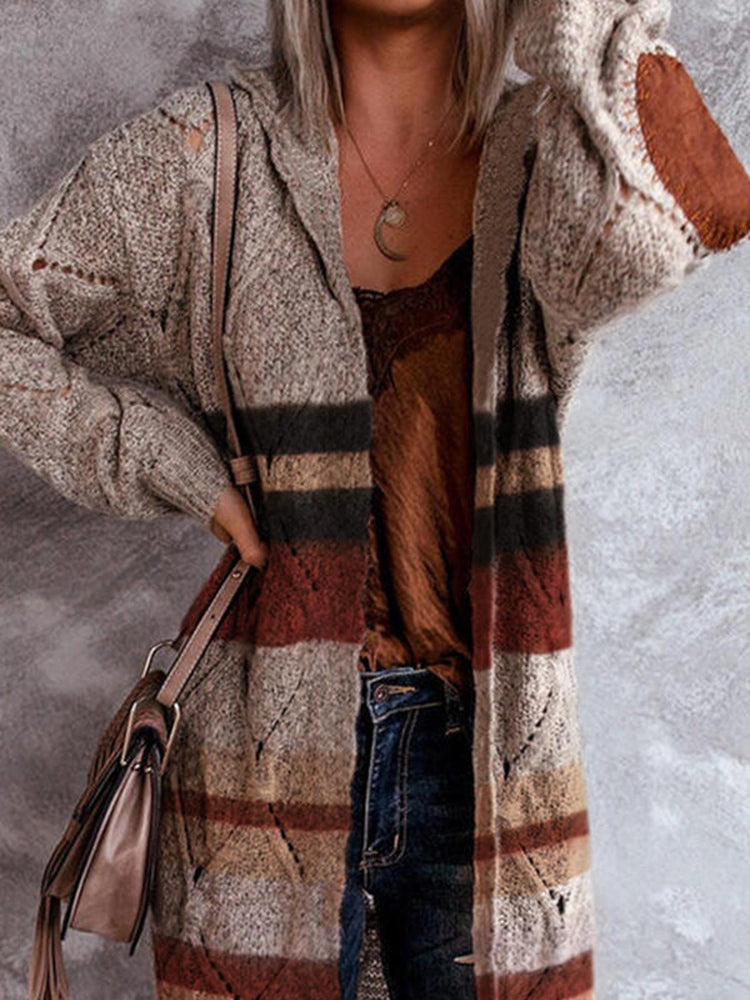 Brown tone TEXTURED SWEATER OPEN FRONT LONG CARDIGAN