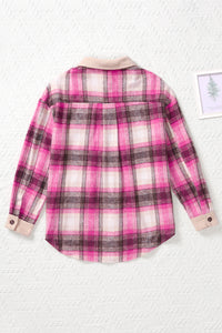 Pink Plaid Long Sleeve Button-up Shacket