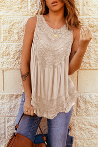 Black Or Cream Lace Detail Buttons Back Sleeveless Top