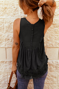 Black Or Cream Lace Detail Buttons Back Sleeveless Top