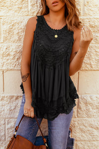 Black Or Cream Lace Detail Buttons Back Sleeveless Top