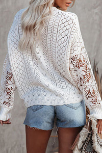 Buttoned Cardigan With Crochet Lace Sleeves