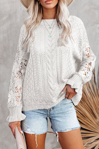 White Crochet Lace Point Elle Knit Sweater