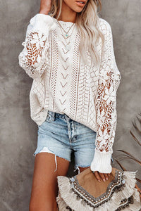White Crochet Lace Point Elle Knit Sweater