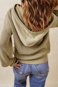 Henley V Neck Hooded Sweater