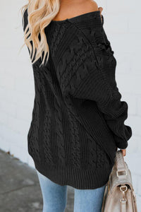 Black Slim Cable Knit Lace Up Sweater