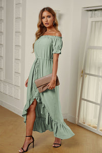 Short Sleeve High Low Dress in Sage Green