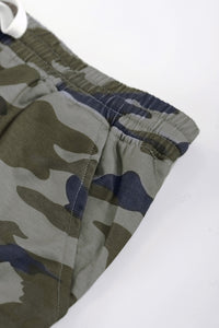 Green Camo Print Cotton Casual Shorts With Pockets