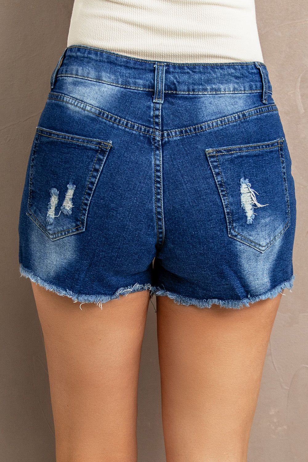 Lace splicing and distressed Fun Sexy Lace Frayed Hem Denim Shorts