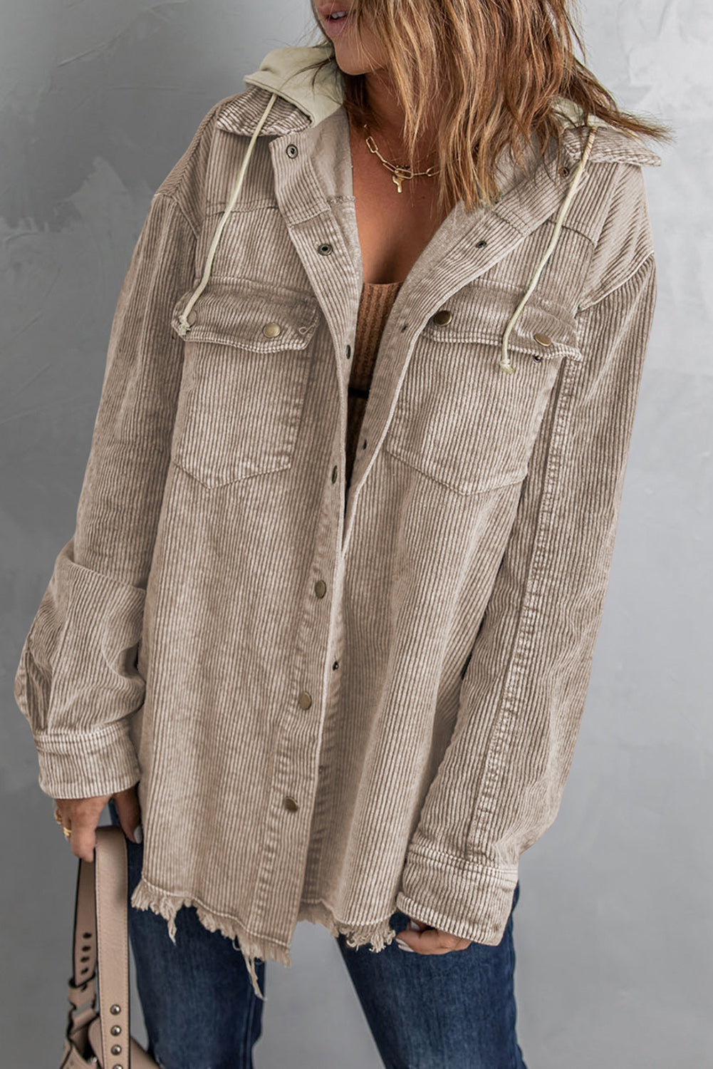 A Must Have Color Bock Shacket Corduroy Hooded Jacket