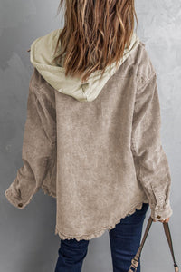 A Must Have Color Bock Shacket Corduroy Hooded Jacket