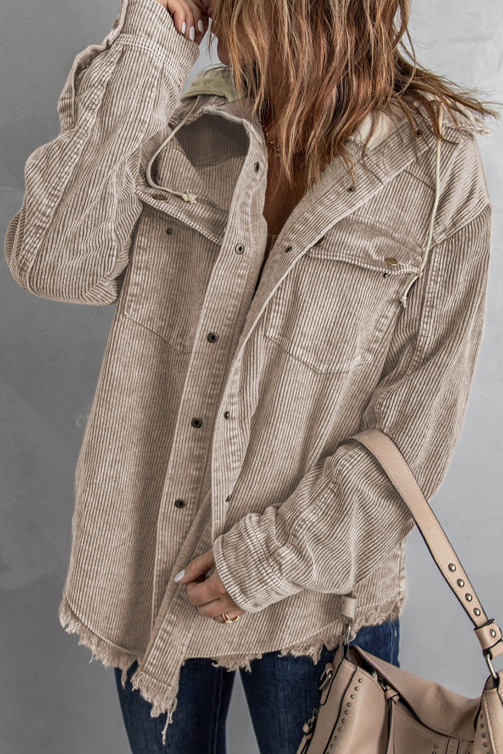 A Must Have Color Bock Shacket Corduroy Hooded Jacket