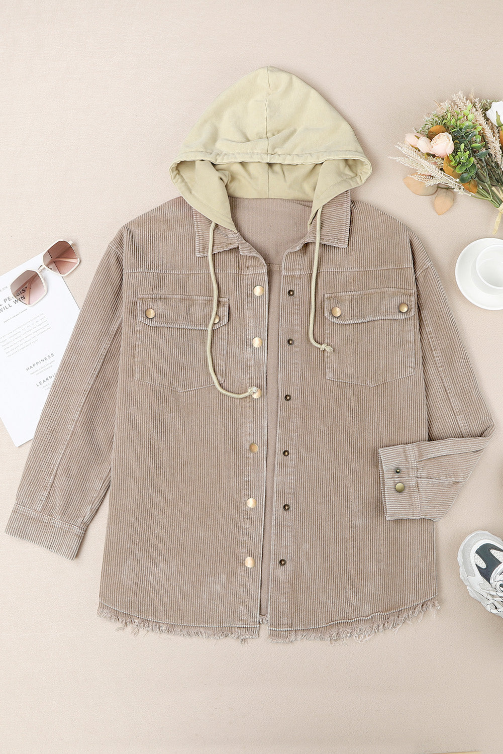 A Must Have Color Bock Shacket Corduroy Hooded Jacket