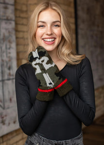 NEW YEARS SALE Green camo with red stripe knit mitten