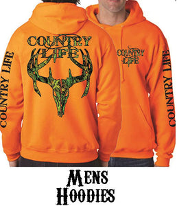 Mens Fashion top Country life hoodie ORANGE real tree deer skull head hunt vintage hoodie