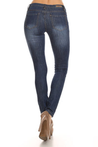 Sale Distressed Skinny Jeans Ripped Women's Dark Blue Denim