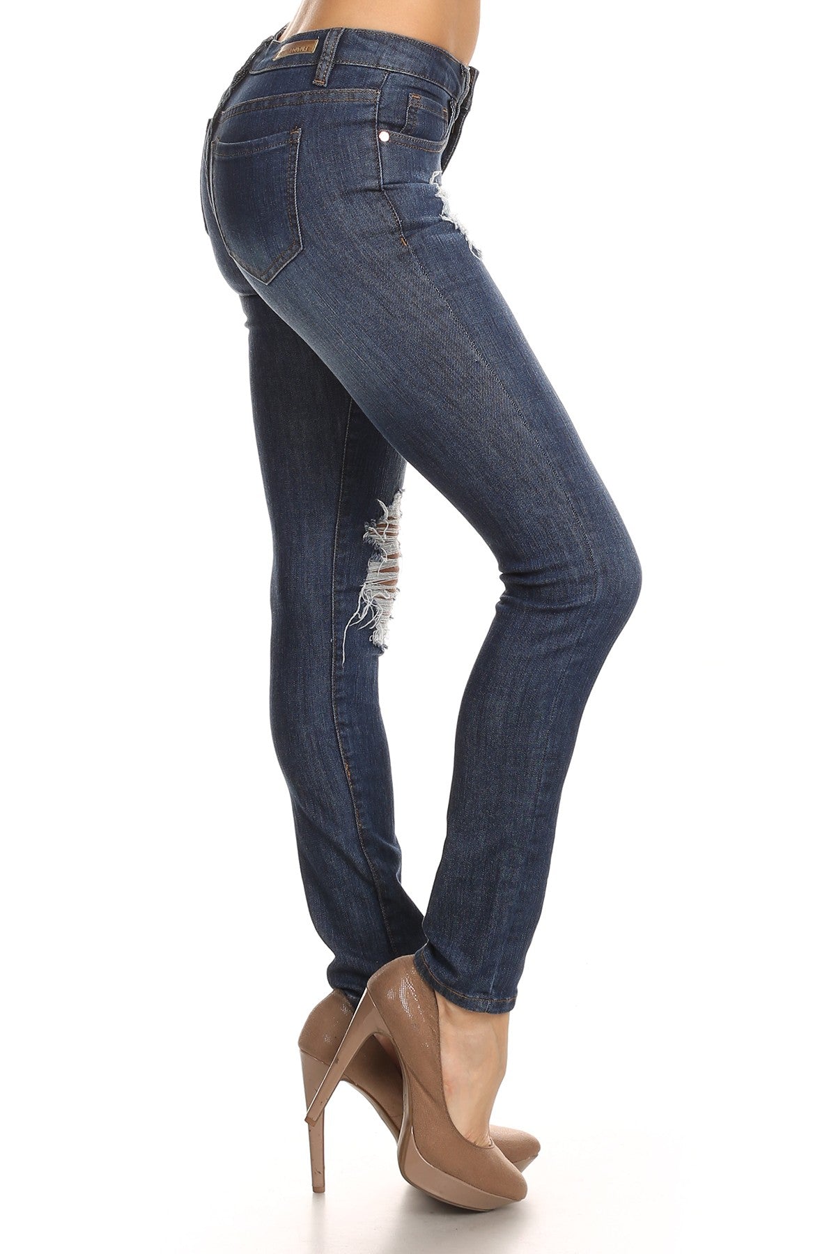 Sale Distressed Skinny Jeans Ripped Women's Dark Blue Denim