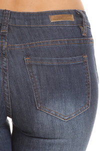 Sale Distressed Skinny Jeans Ripped Women's Dark Blue Denim