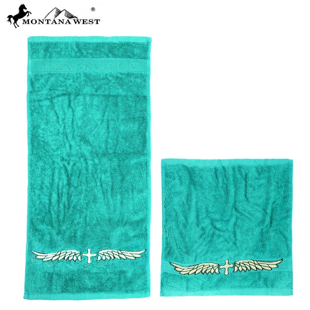 Cross wing embroidered Montana West Face & Hand Towels- Set of 6 Assorted Colors