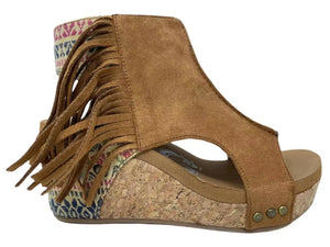 Tramonte Sued Leather Zipper Open Toe Platform Sandal With Embroidery On The Back Fringe