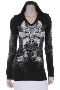 Long sleeve - WITH CROSS AND WING PRINT IN FRONT AND BACK AN