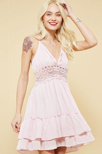 Womens summer crochet dress / Halter neck design Tassel accents Pink ladies Dress