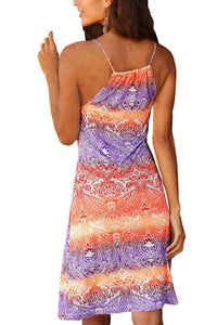 Purple Orange Bicolor Bohemian Print Keyhole Front Dress