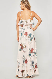 Floral maxi dress featuring straight neckline