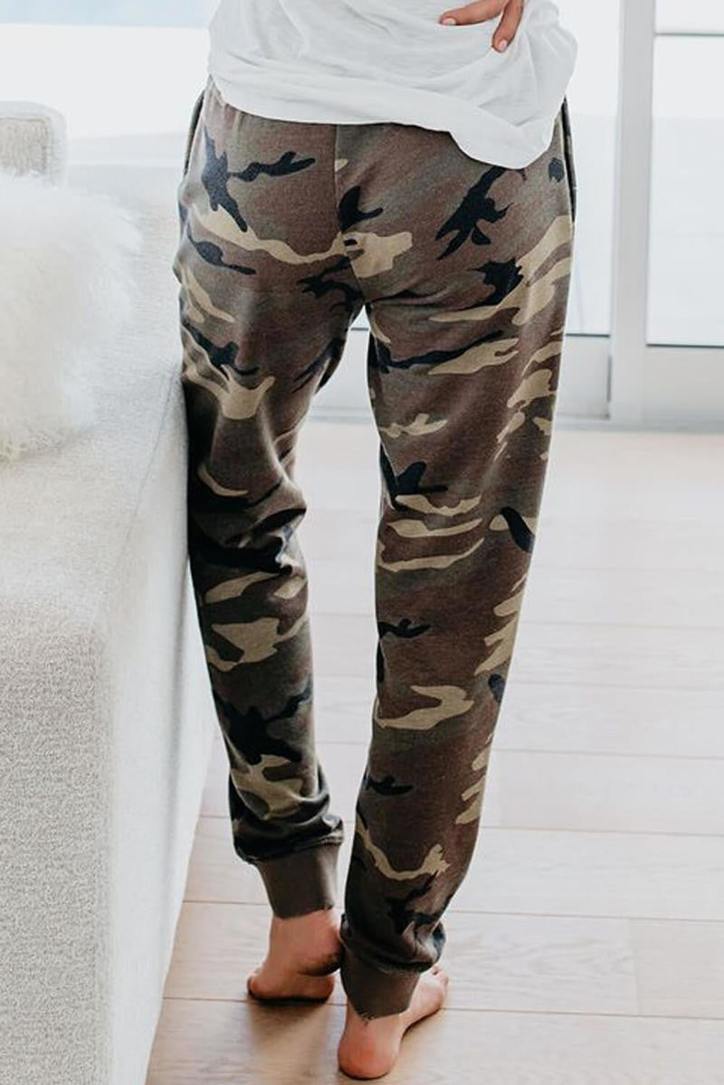 Green Cotton Blend Pocketed Camo Joggers Pants xlarge