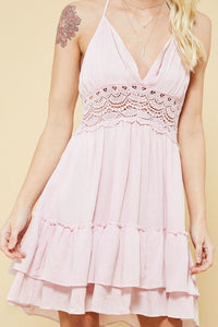 Womens summer crochet dress / Halter neck design Tassel accents Pink ladies Dress