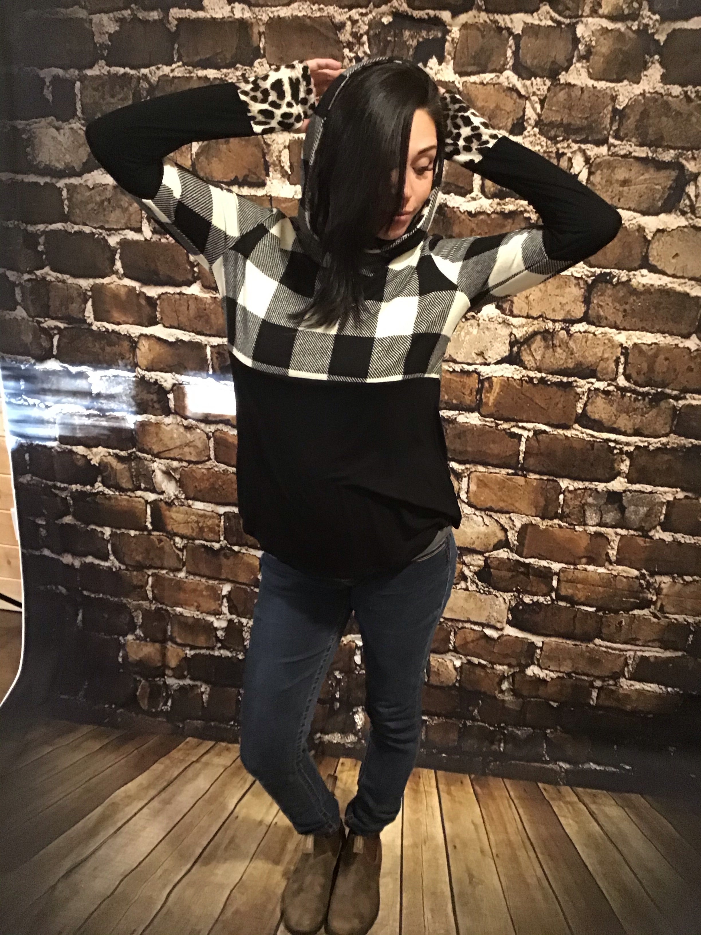 Leopard Print & Buffalo Plaid Hoodie