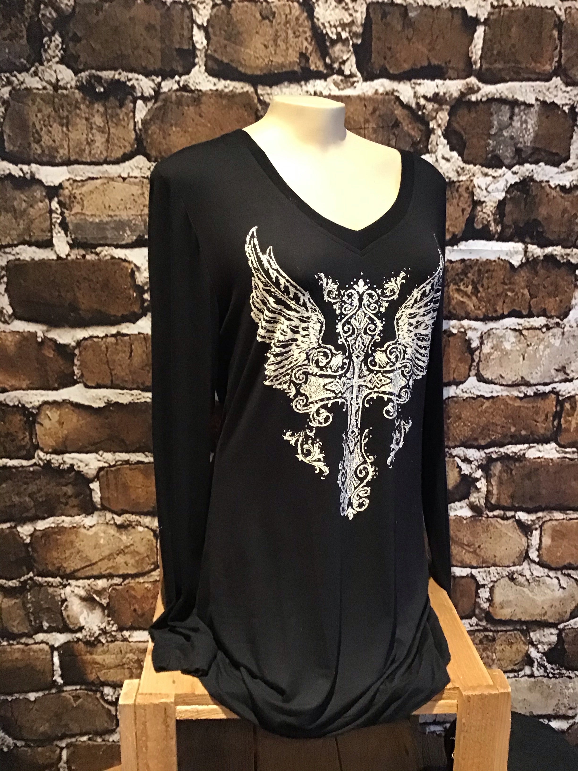 Gorgeous Cross Wing Long Sleeve Plus size Top