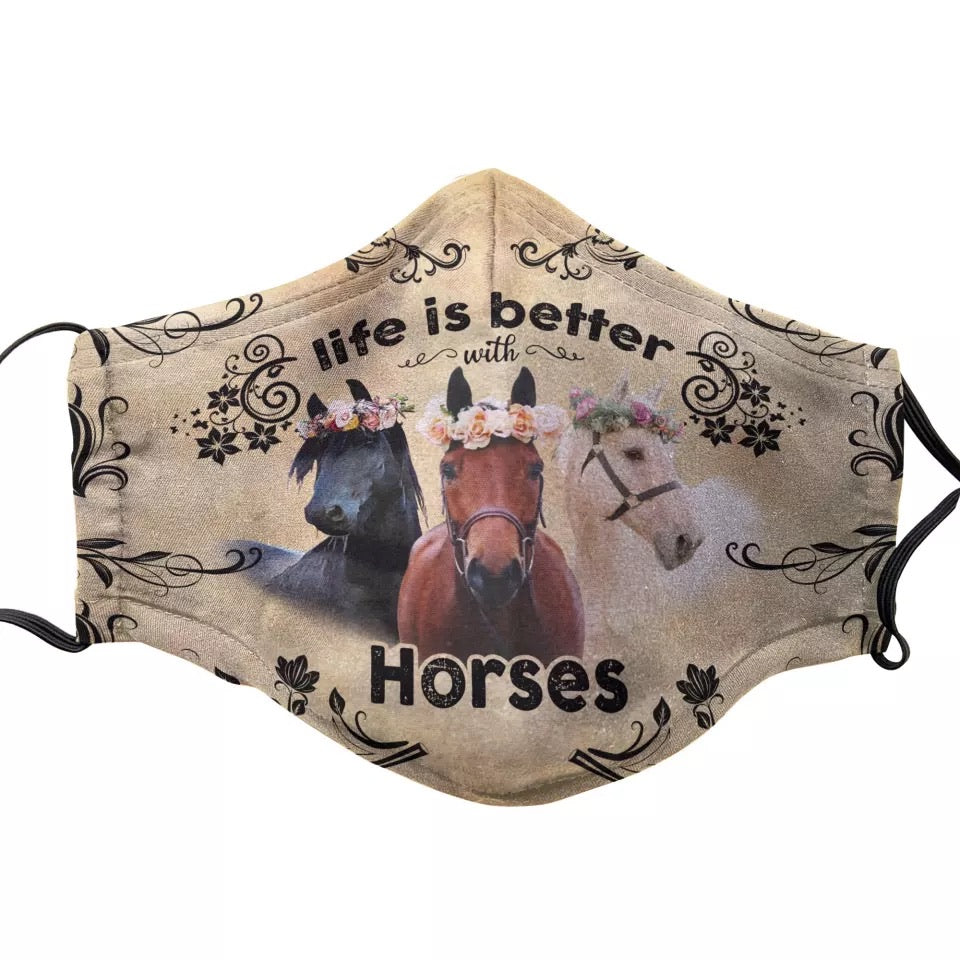 Life Is Better With horses Print Theme Face Mask