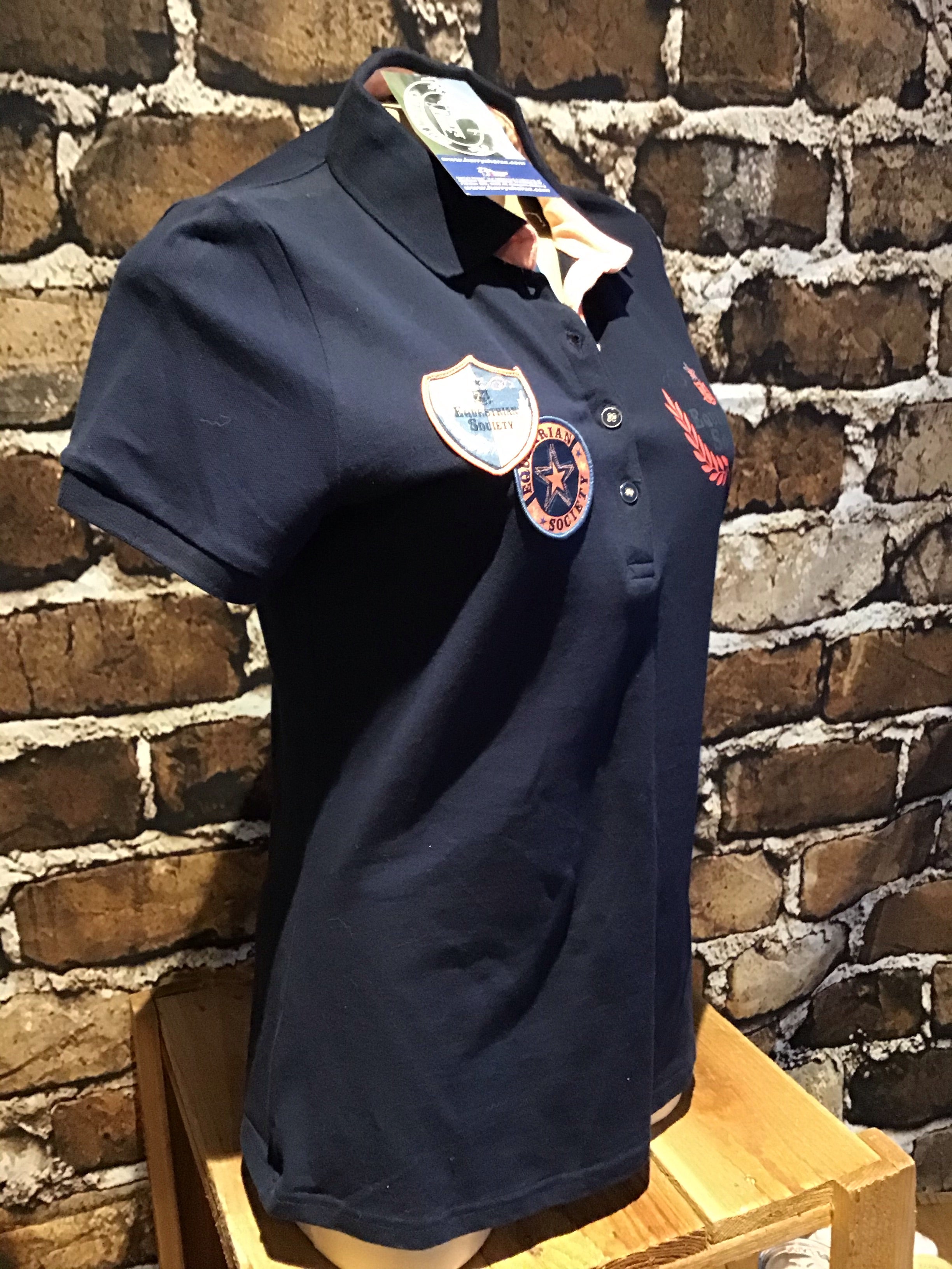 Navy blue with patch Harry horse English riding polo shirt