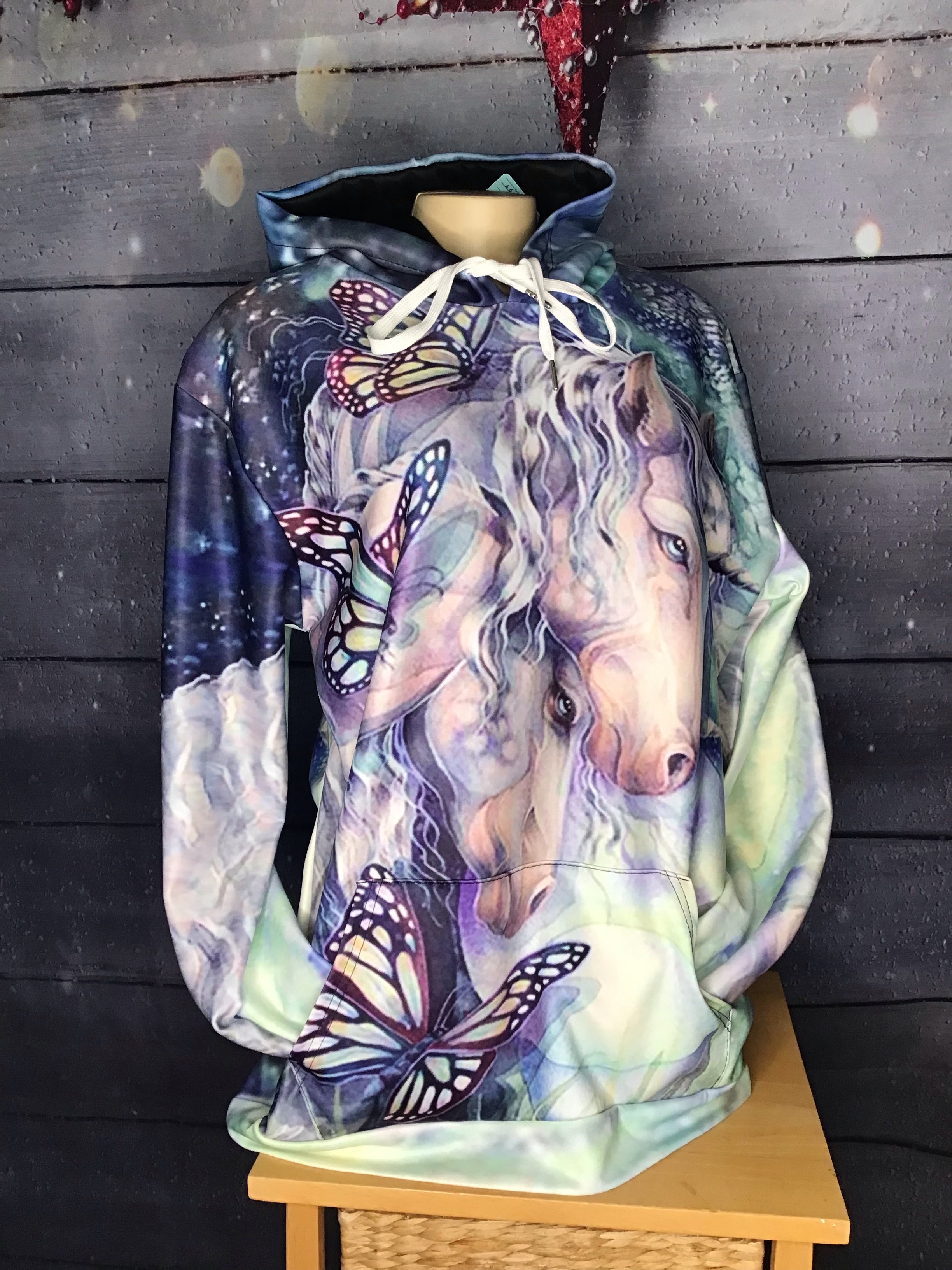 Butterfly  Thin Horse Pull Over Hoodie Zipper up