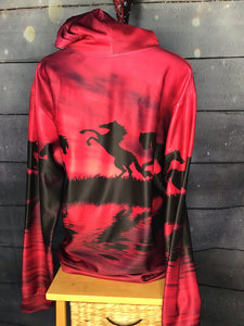 Bright pink Silhouette Thin Horse Pull Over Hoodie Zipper up