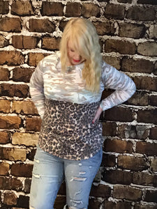 Cozy Long sleeve Cheetah Print with Camouflage long sleeve  print  with thumb holes