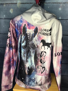 Braided Horse Thin Horse Pull Over Hoodie ZIP Up