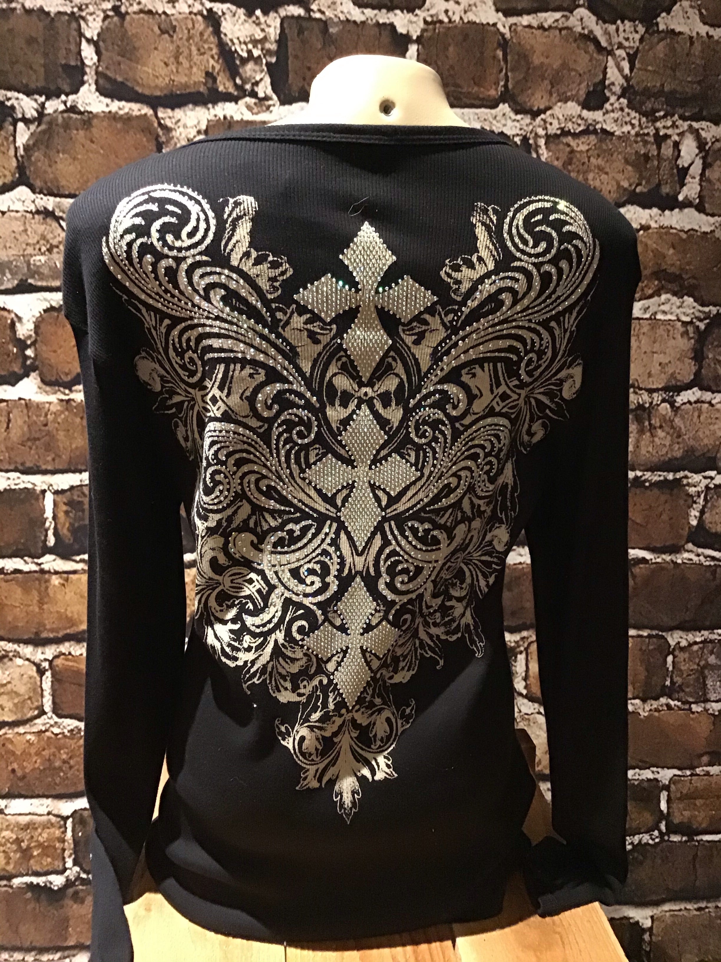 PLUS LONG SLEEVE TOP WITH CROSS AND STONES