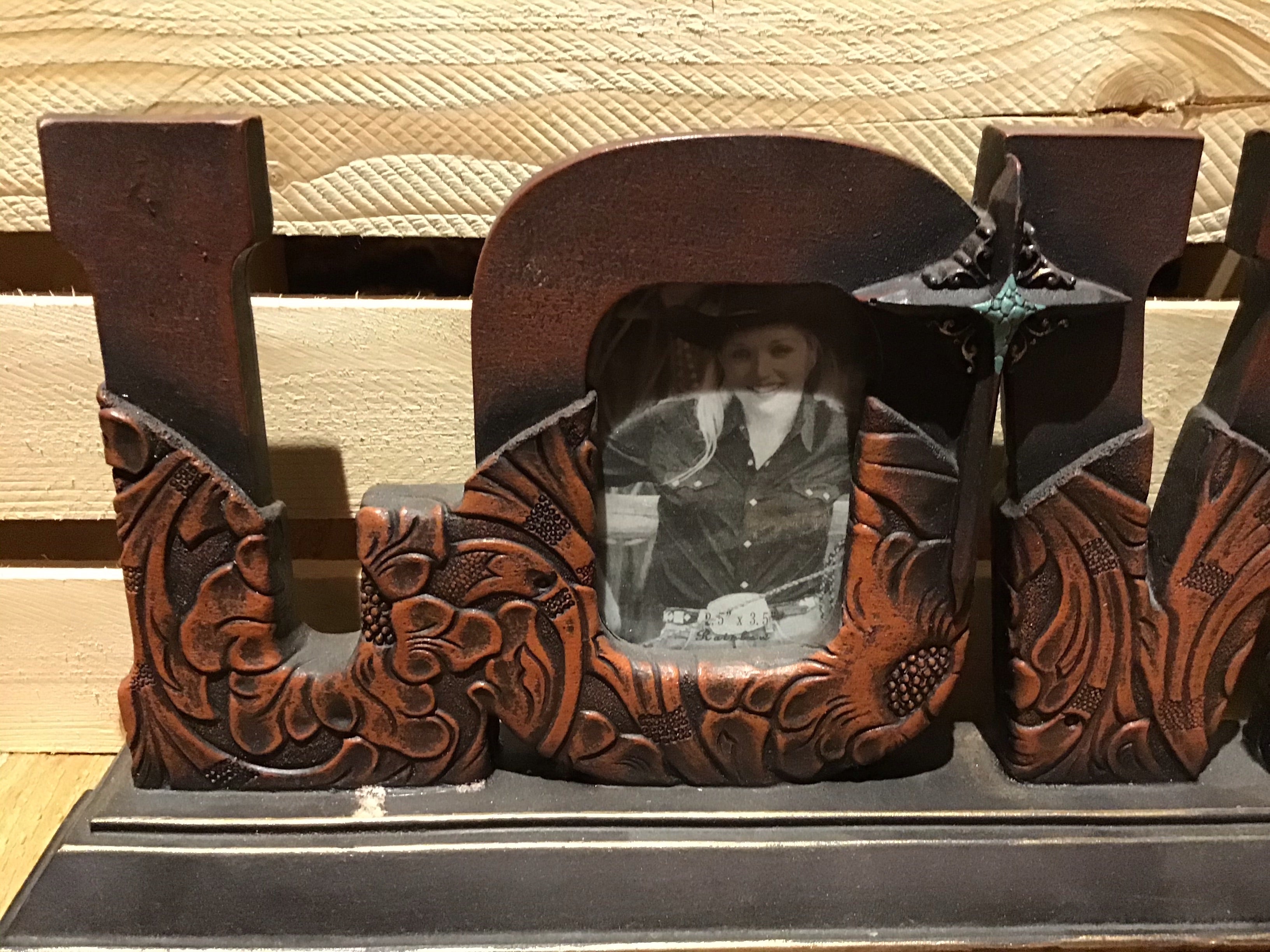 Love Picture Frame Rust Color Floral Stamped Faux Leather Photo Frame Western décor photo frame 4 x 6