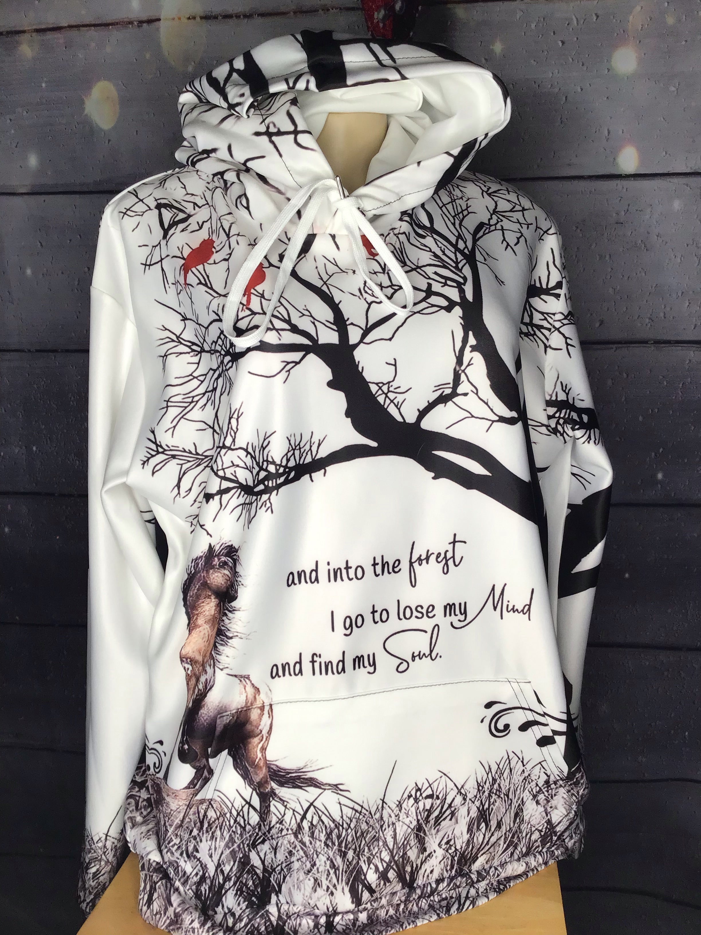 Into the forest I go to lose my mind and find my soul Thin Horse Pull Over Horse Hoodie