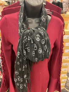 Peace Sign Black Scarf