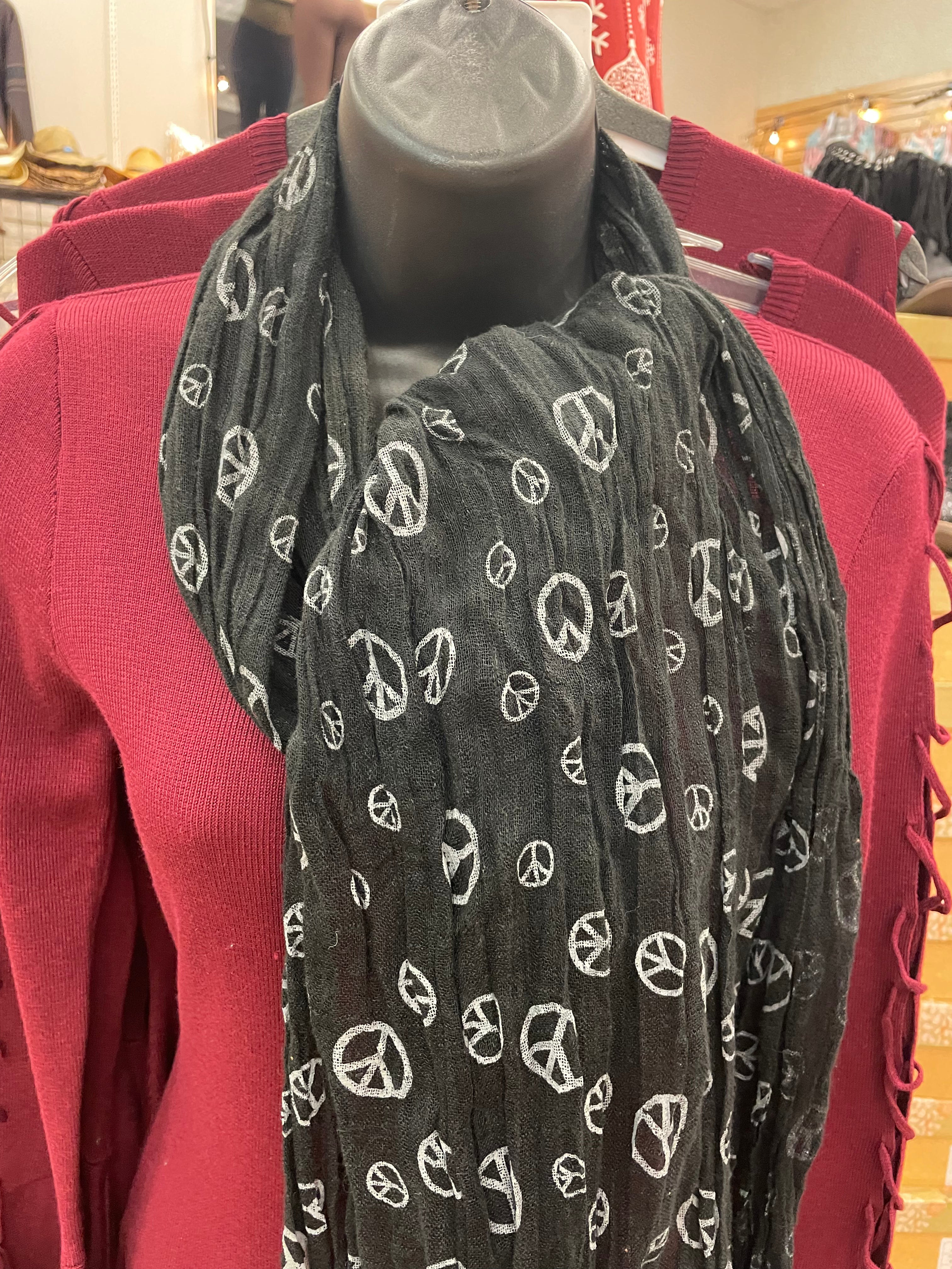 Peace Sign Black Scarf