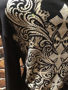 PLUS LONG SLEEVE TOP WITH CROSS AND STONES